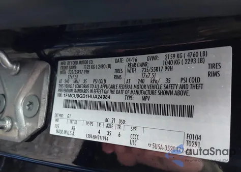 2017 Ford Escape Se z USA, uszkodzony, nr VIN 1FMCU9GD1HUA24984